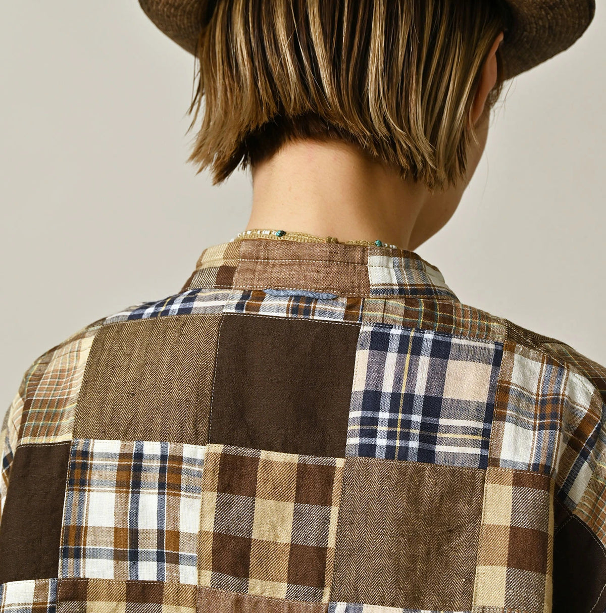 45R Linen Patchwork Military Smock Blouse