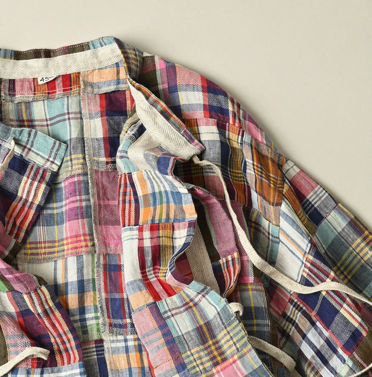 45R Linen Patchwork Military Smock Blouse