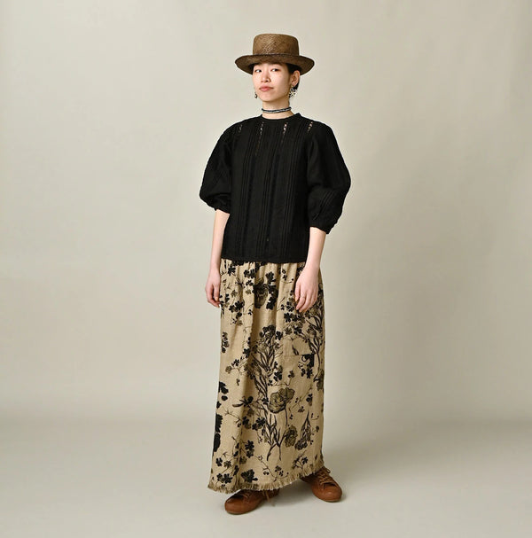 45R Linen Pintuck Lace Blouse