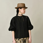 45R Linen Pintuck Lace Blouse