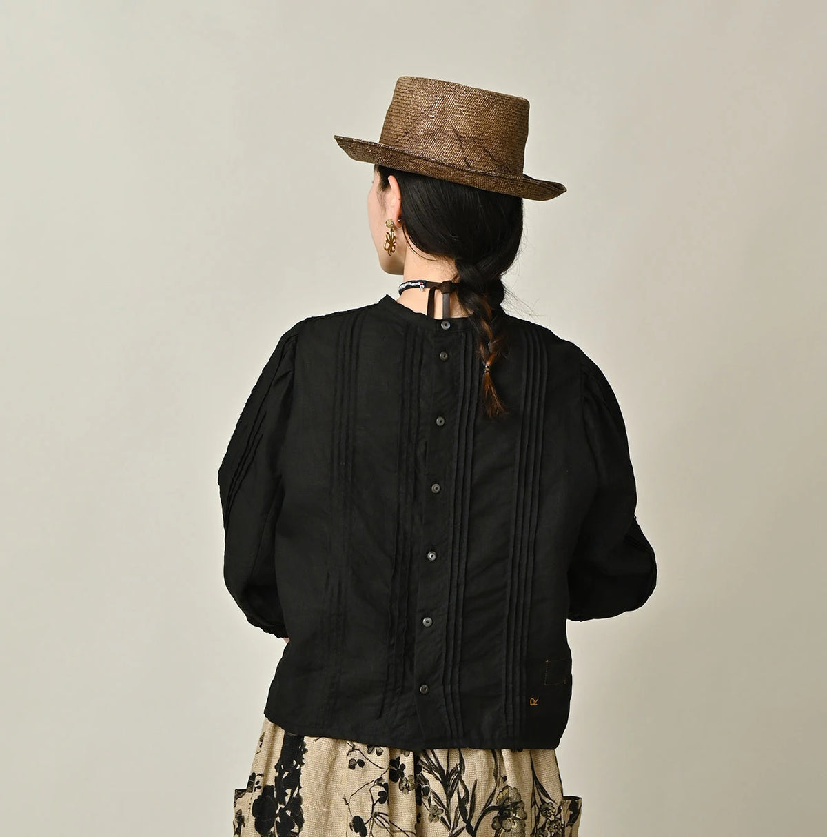 45R Linen Pintuck Lace Blouse