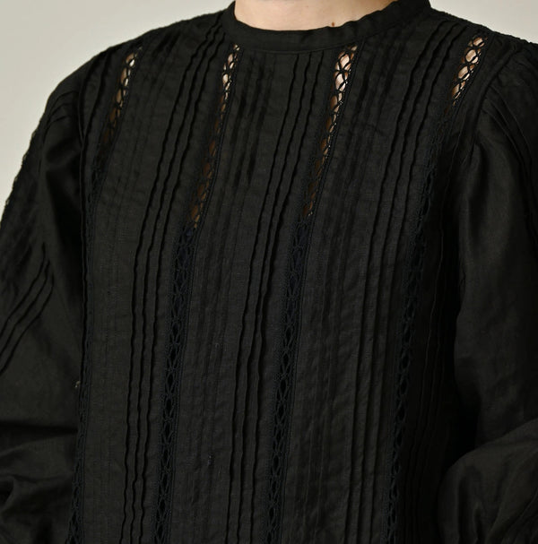 45R Linen Pintuck Lace Blouse