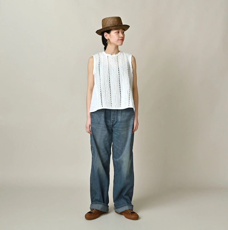45R Linen Pintuck Lace Sleeveless Top - Image 3