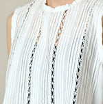 45R Linen Pintuck Lace Sleeveless Top