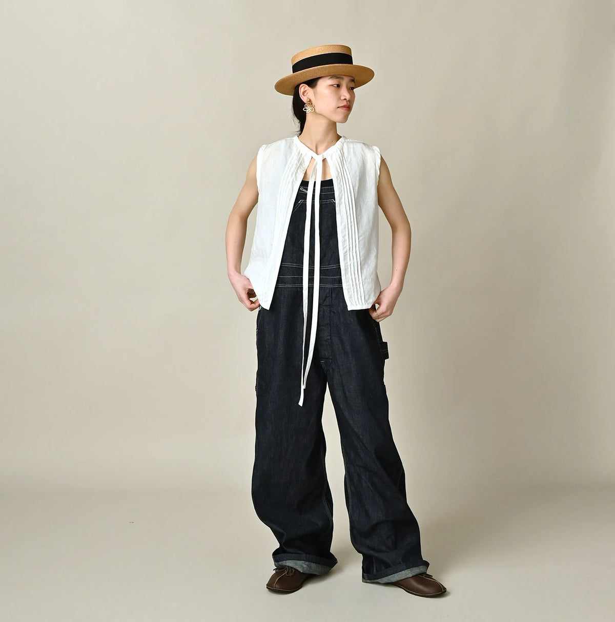 45R Linen Pintuck Lace Sleeveless Top