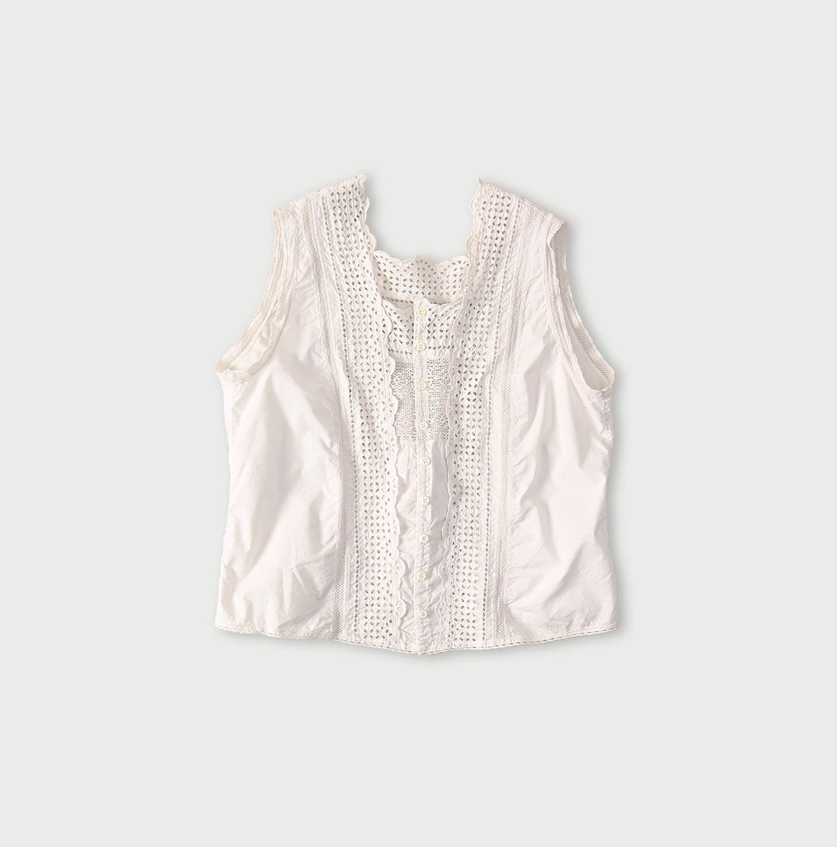 45R Supima Organic Batiste Cutwork Sleeveless Top