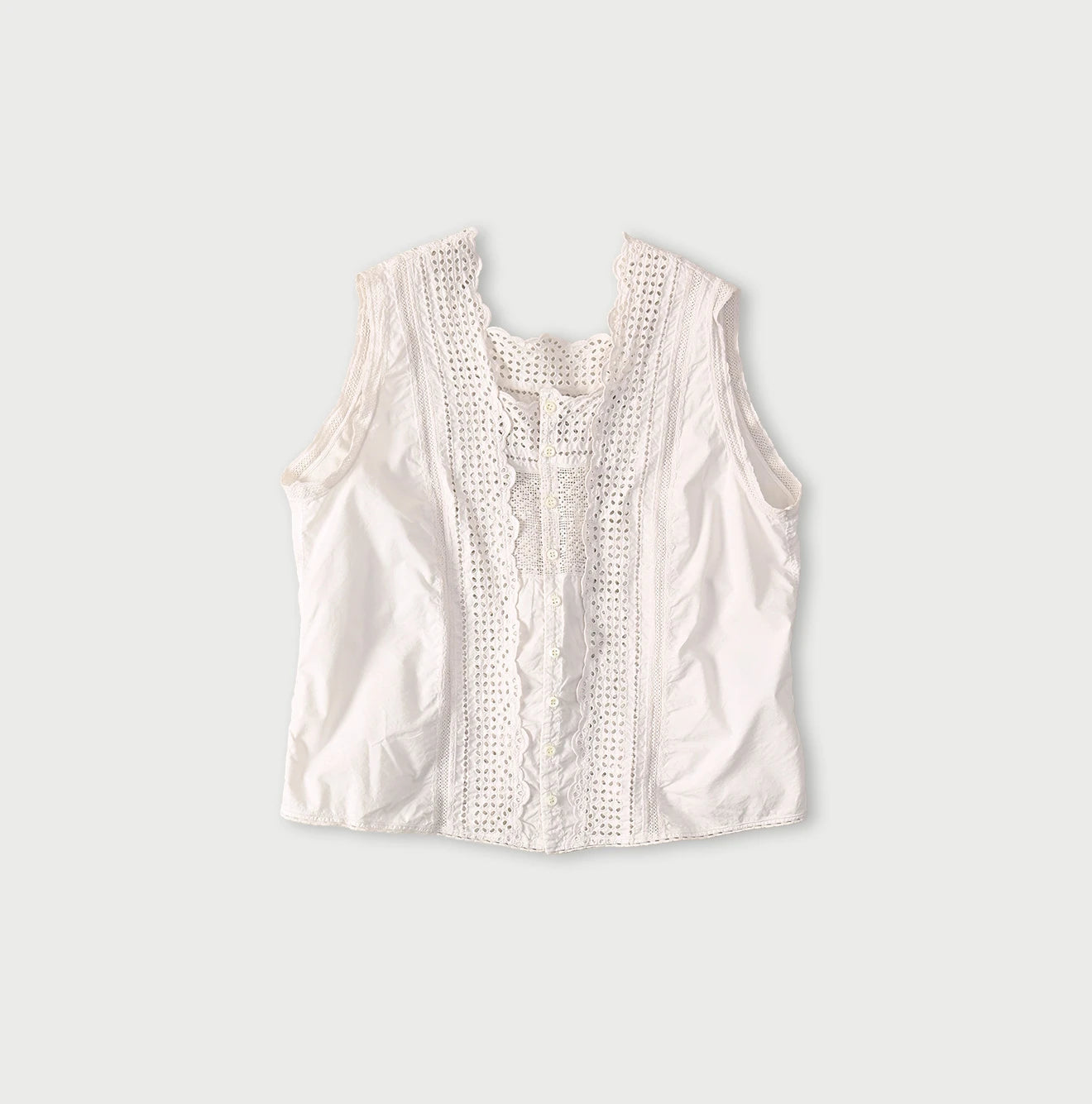 45R Supima Organic Batiste Cutwork Sleeveless Top - Image 1