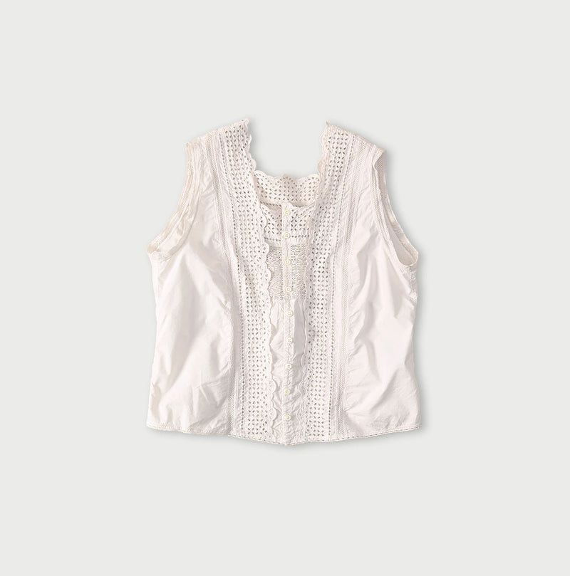 45R Supima Organic Batiste Cutwork Sleeveless Top - Image 1