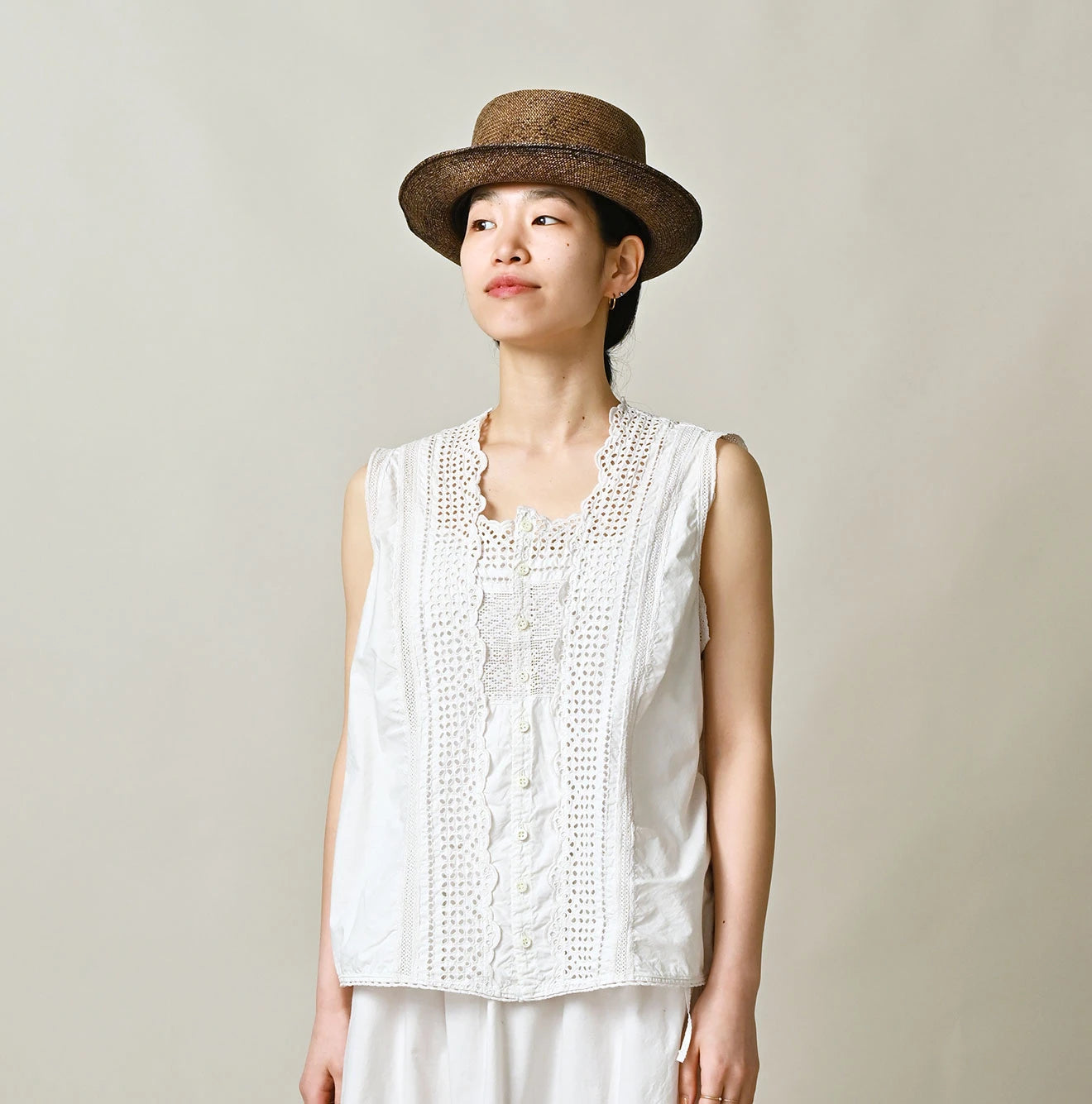 45R Supima Organic Batiste Cutwork Sleeveless Top - Image 4