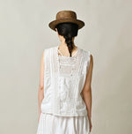 45R Supima Organic Batiste Cutwork Sleeveless Top