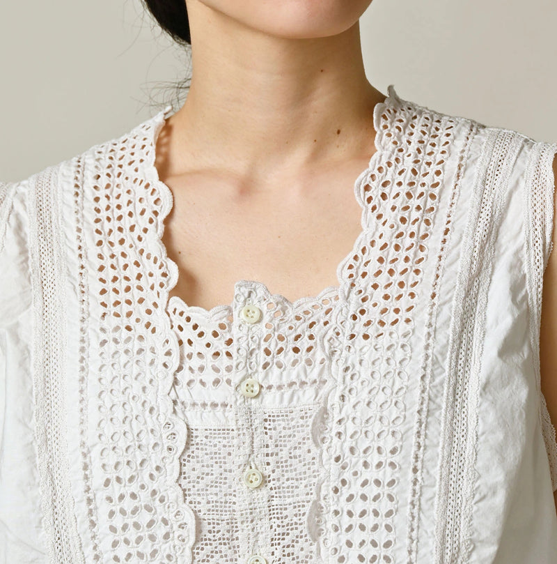 45R Supima Organic Batiste Cutwork Sleeveless Top - Image 7