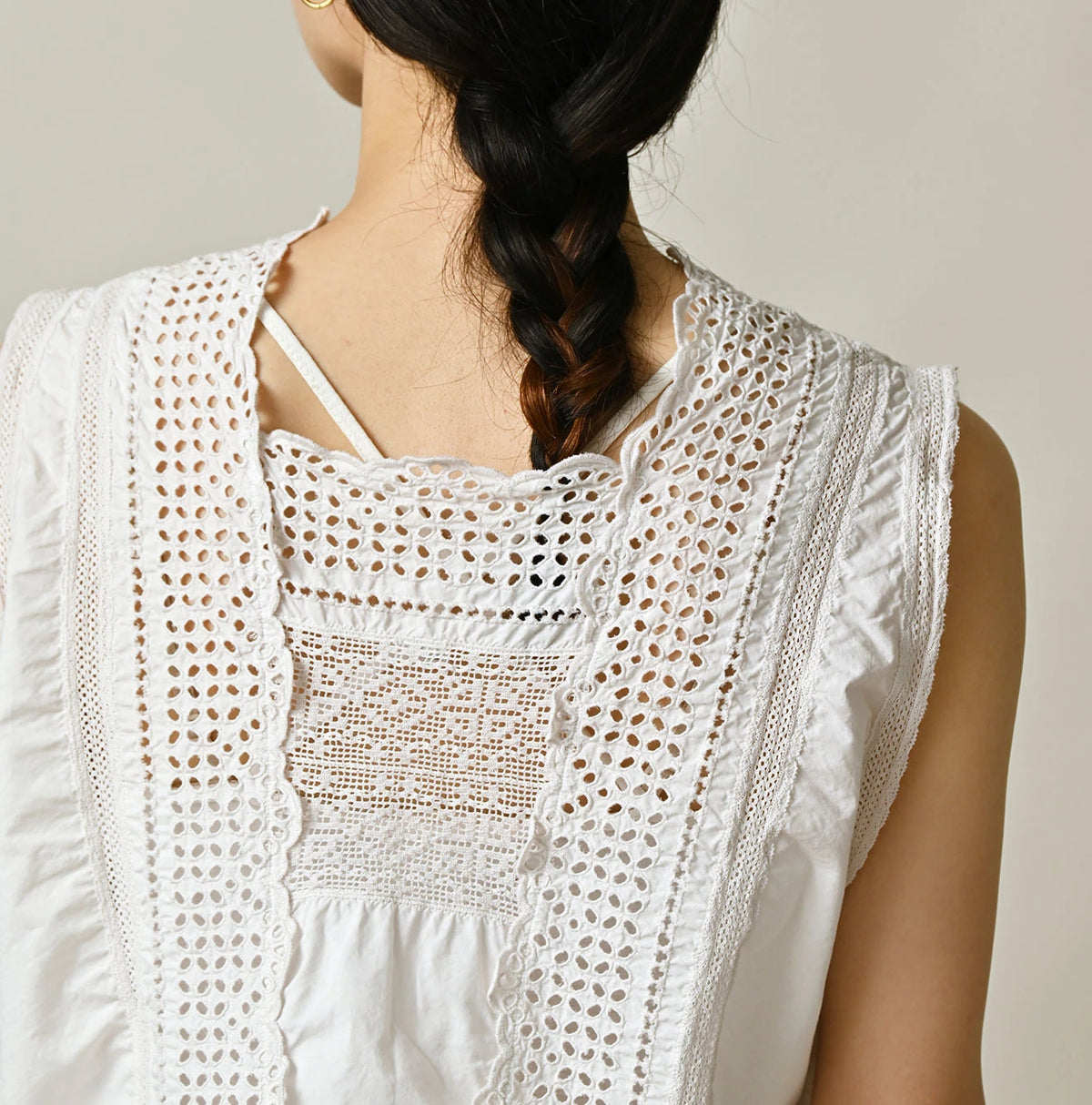 45R Supima Organic Batiste Cutwork Sleeveless Top