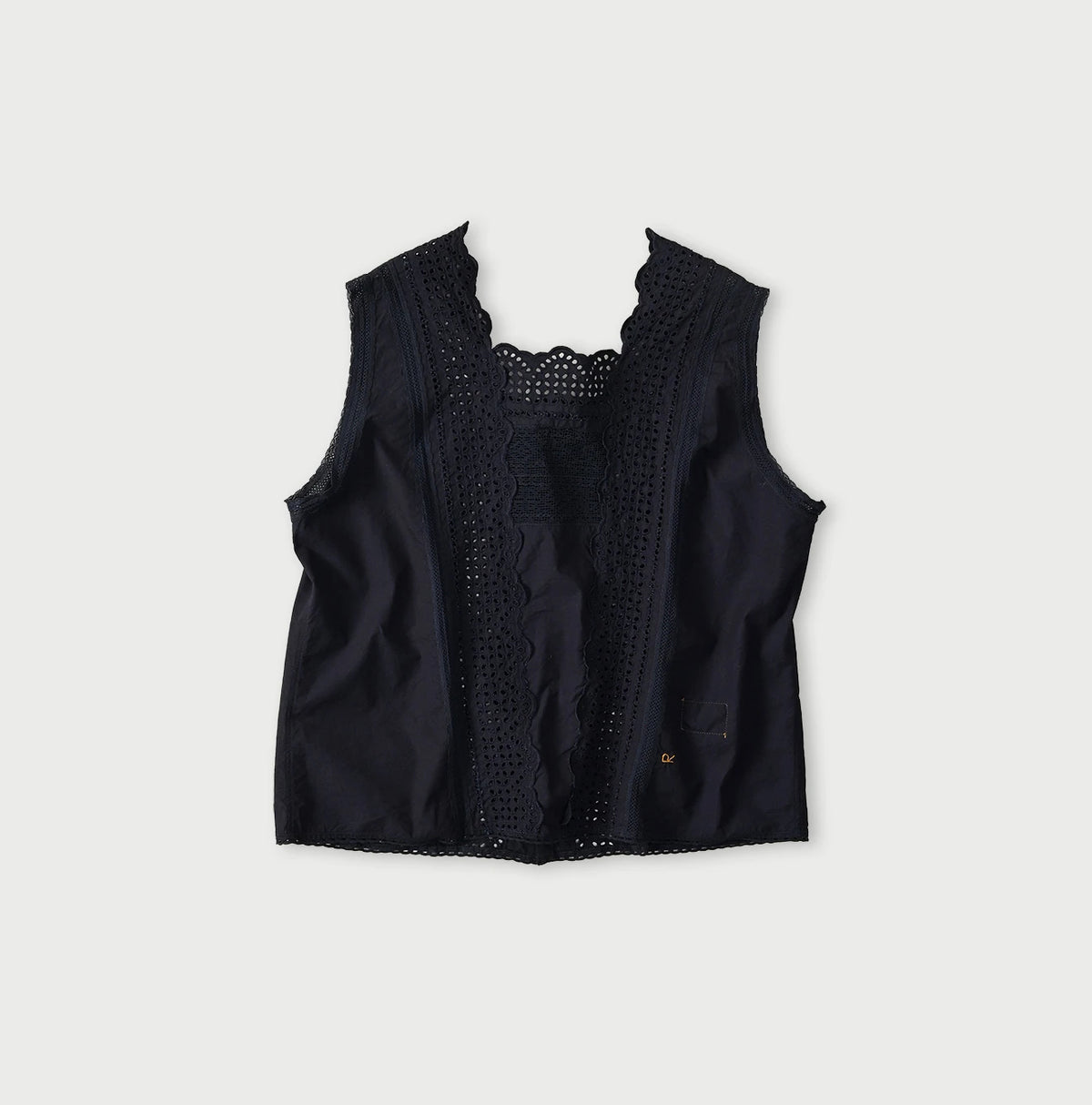 45R Indigo Supima Organic Batiste Cutwork Sleeveless Top