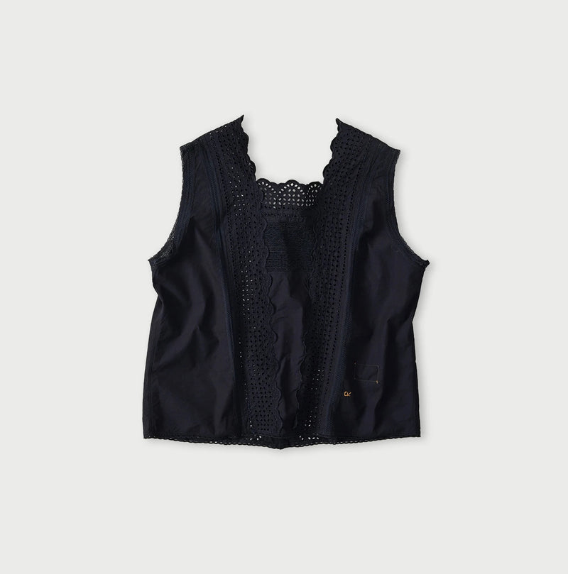 45R Indigo Supima Organic Batiste Cutwork Sleeveless Top - Image 11