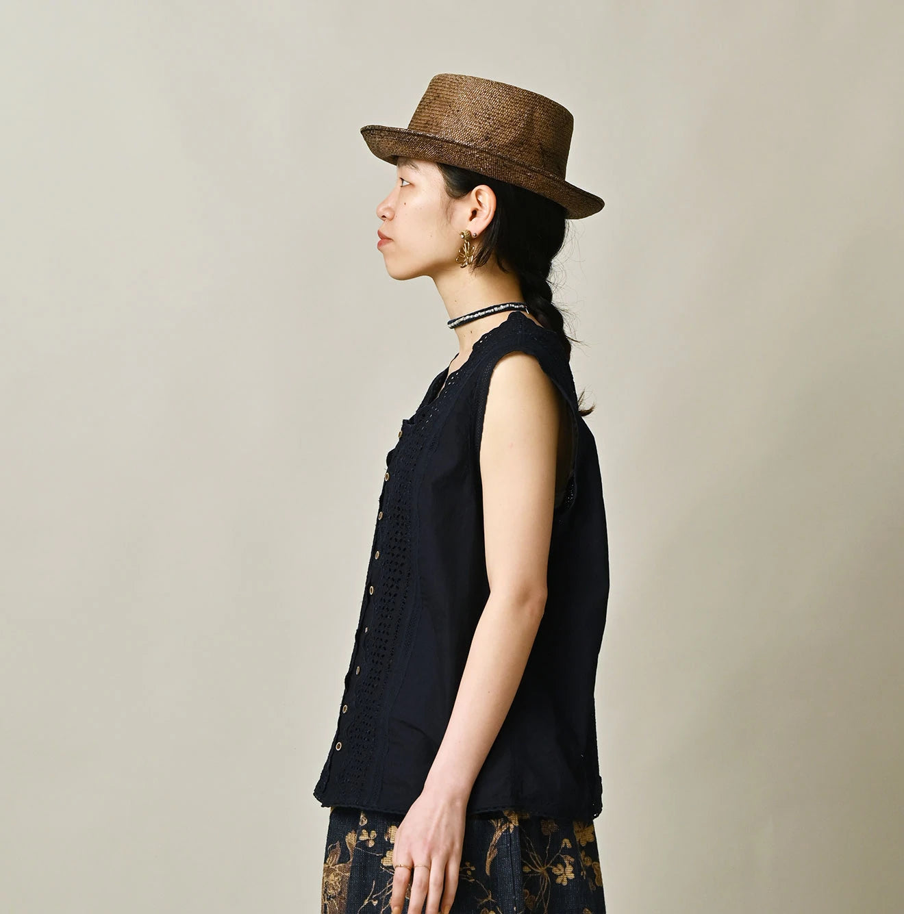45R Indigo Supima Organic Batiste Cutwork Sleeveless Top - Image 4