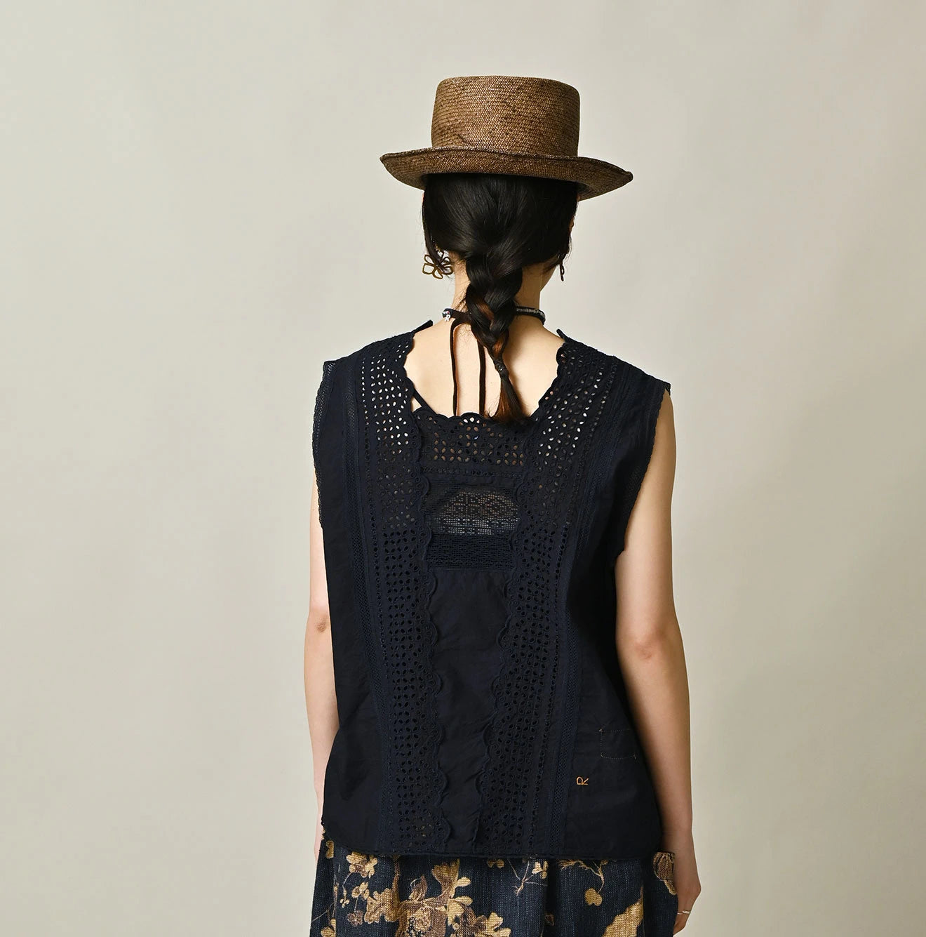45R Indigo Supima Organic Batiste Cutwork Sleeveless Top - Image 5
