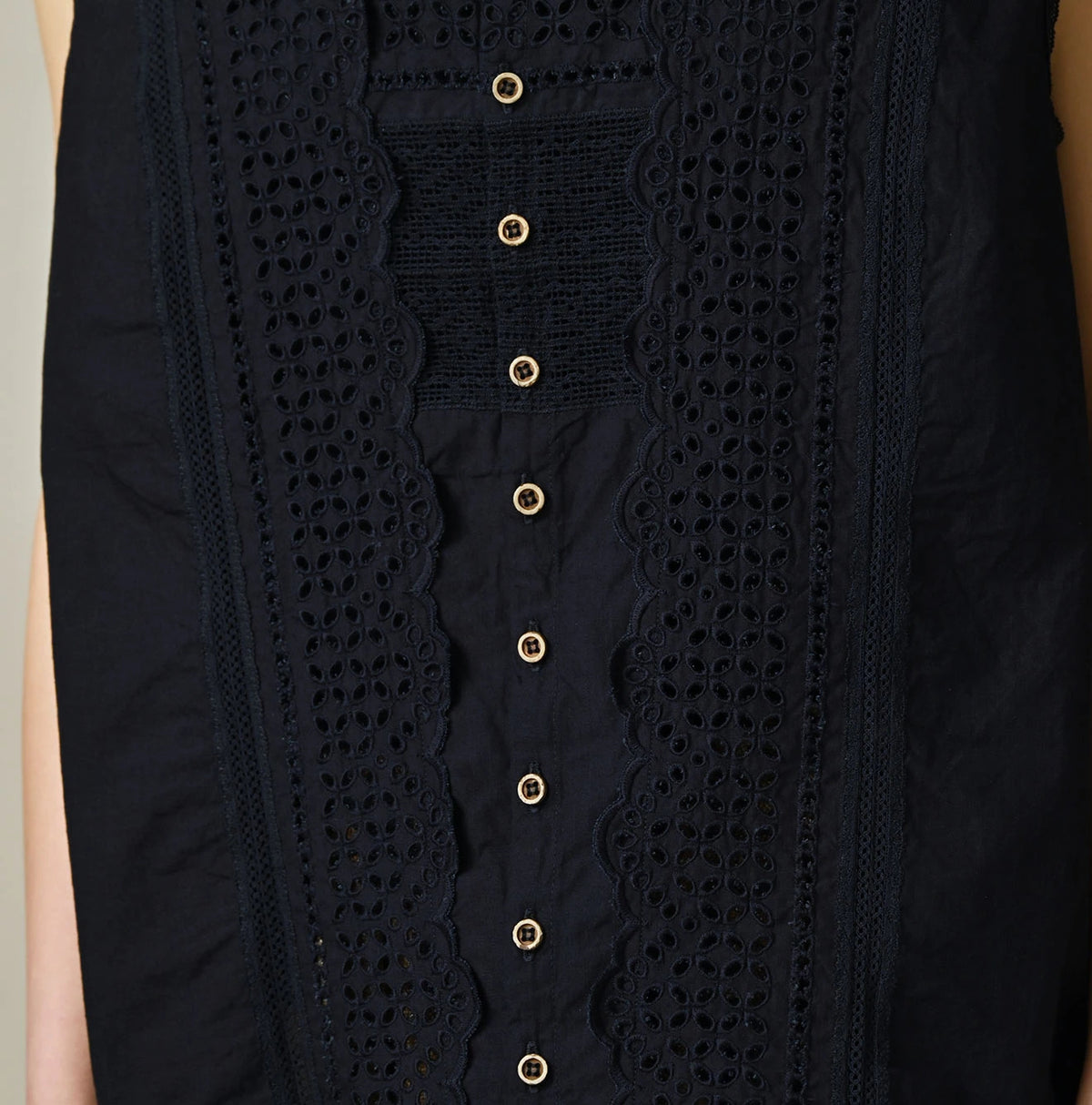 45R Indigo Supima Organic Batiste Cutwork Sleeveless Top