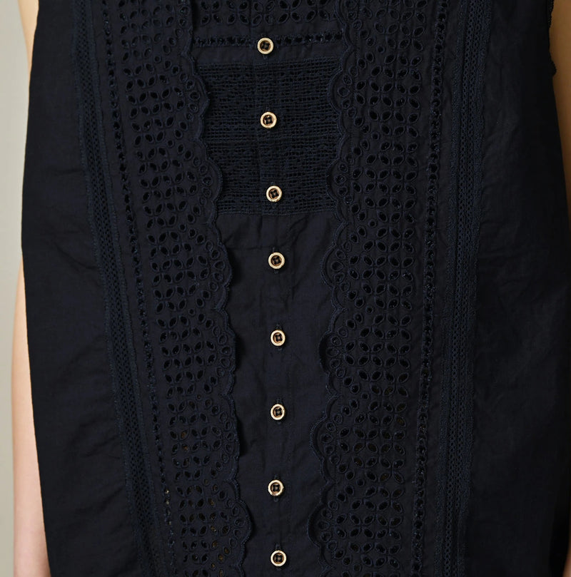 45R Indigo Supima Organic Batiste Cutwork Sleeveless Top - Image 7