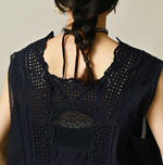 45R Indigo Supima Organic Batiste Cutwork Sleeveless Top