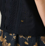45R Indigo Supima Organic Batiste Cutwork Sleeveless Top