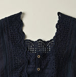 45R Indigo Supima Organic Batiste Cutwork Sleeveless Top