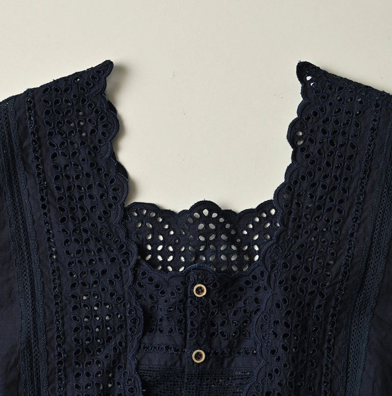 45R Indigo Supima Organic Batiste Cutwork Sleeveless Top - Image 12