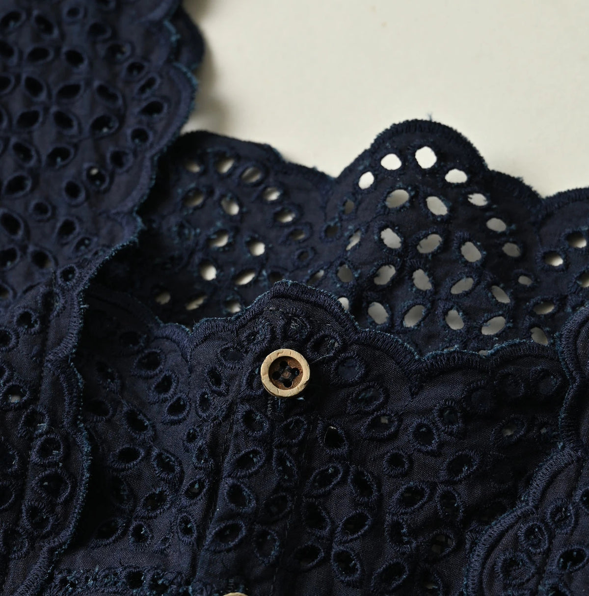 45R Indigo Supima Organic Batiste Cutwork Sleeveless Top