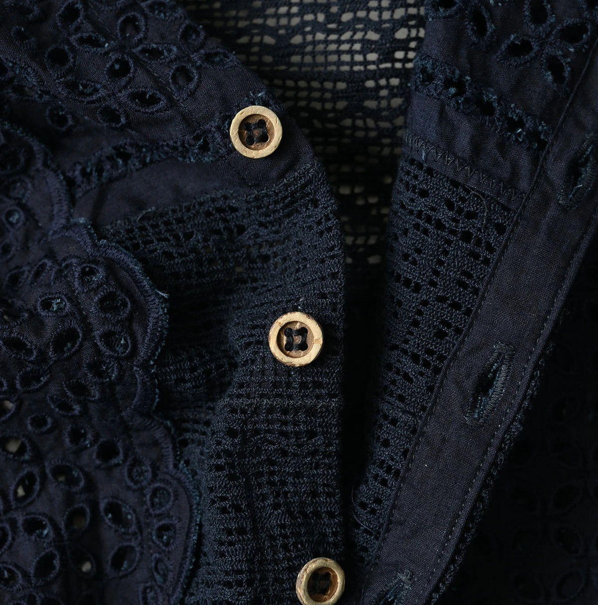 45R Indigo Supima Organic Batiste Cutwork Sleeveless Top