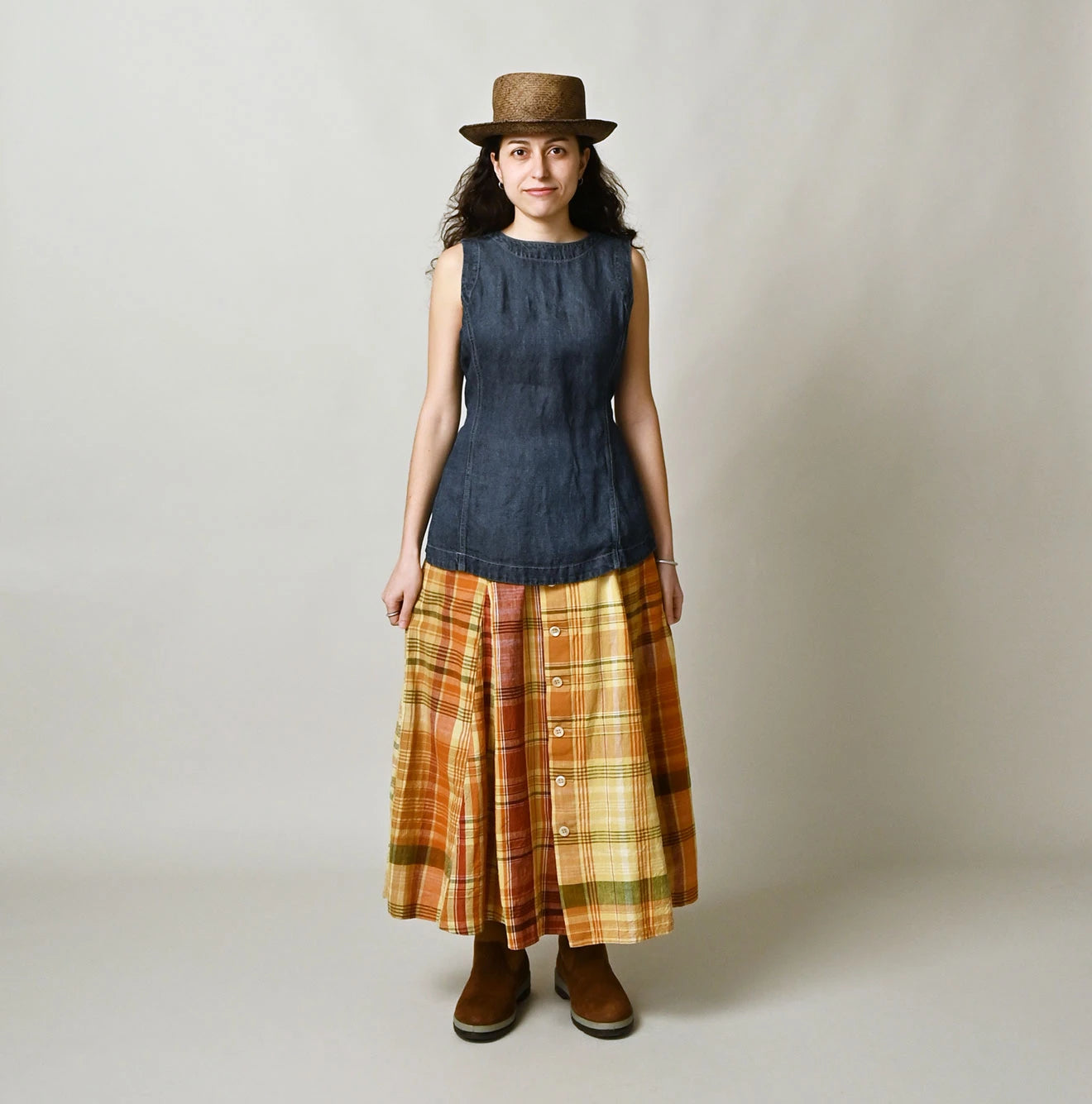 45R Linen Denim Sleeveless Top Zyu - Image 3