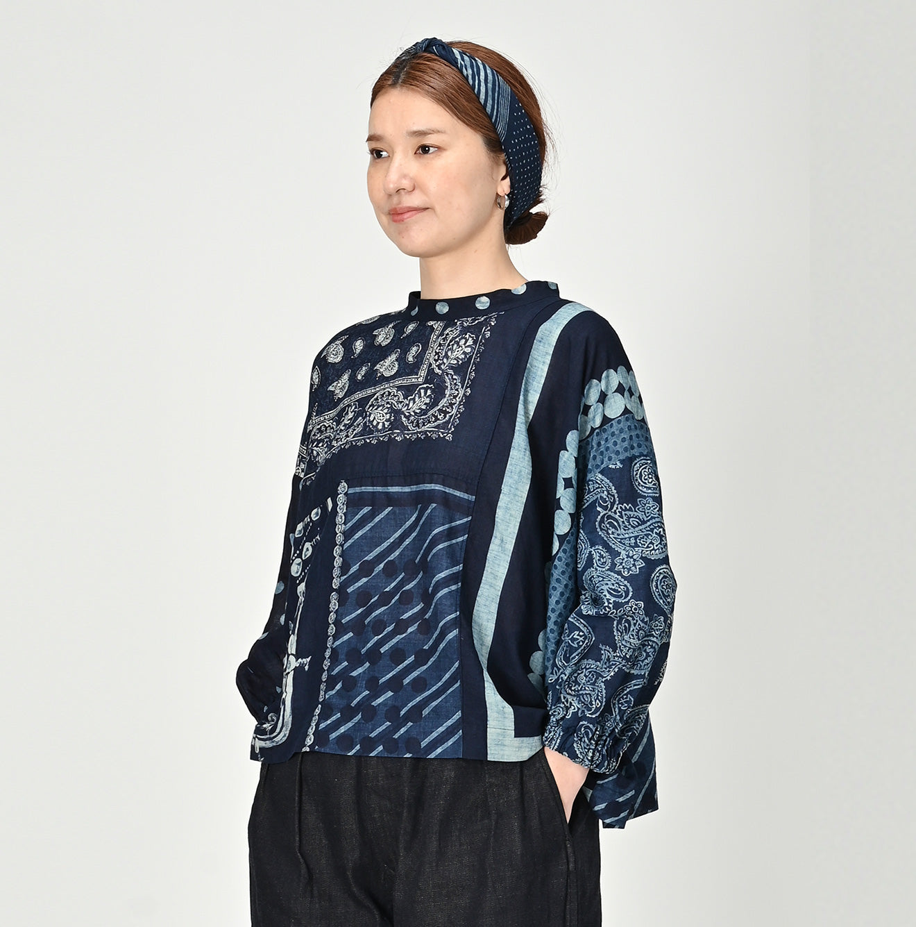 45R Indigo Bandana Patchwork Blouse