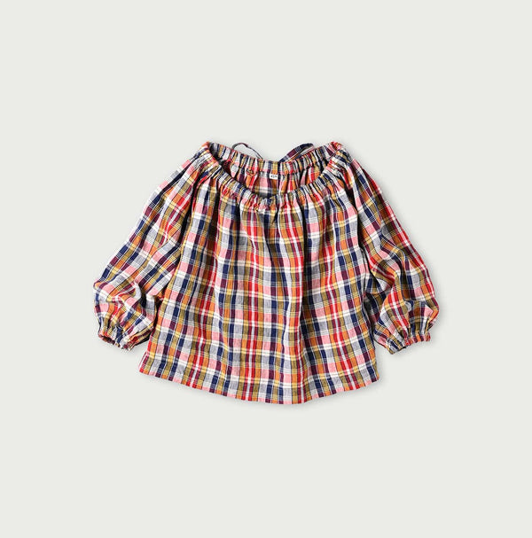 45R Linen Madras Shirring Blouse