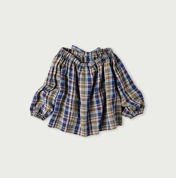 45R Linen Madras Shirring Blouse