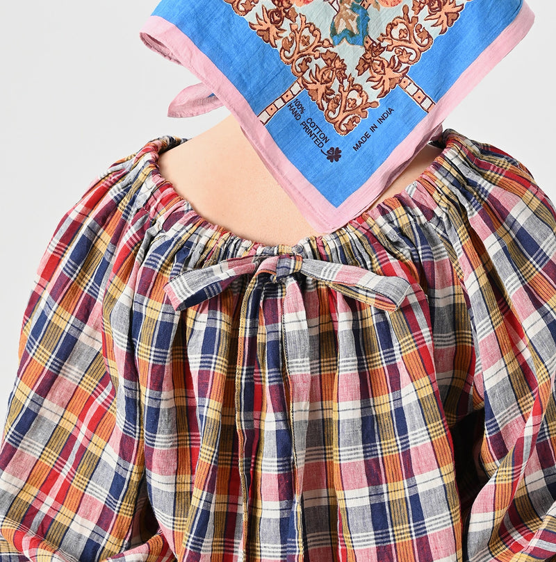 45R Linen Madras Shirring Blouse - Image 10