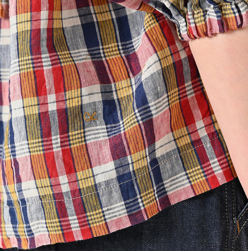 45R Linen Madras Shirring Blouse - Image 11