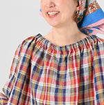 45R Linen Madras Shirring Blouse