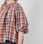 45R Linen Madras Shirring Blouse