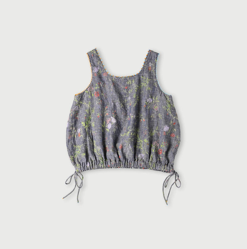 45R Dungaree Cotton Linen Flower Camisole