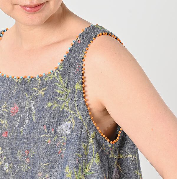 45R Dungaree Cotton Linen Flower Camisole