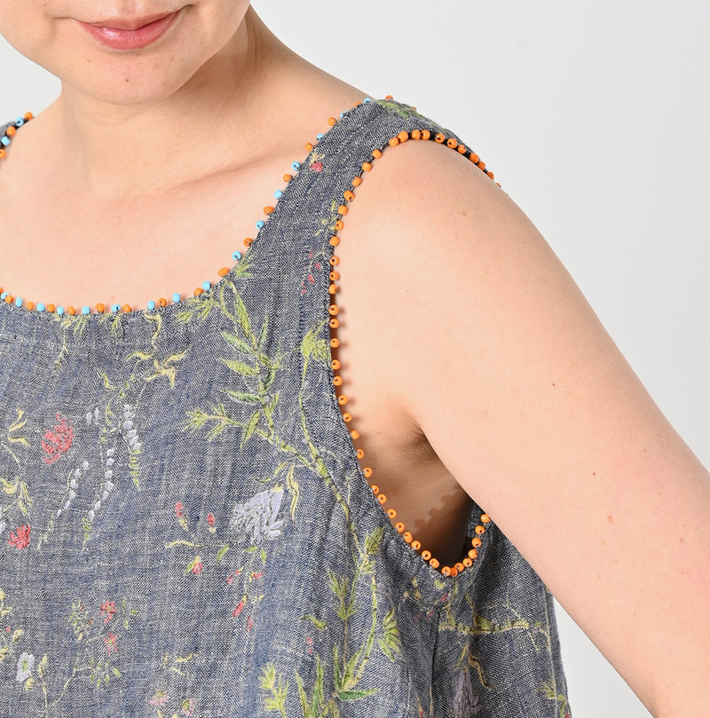 45R Dungaree Cotton Linen Flower Camisole - Image 8