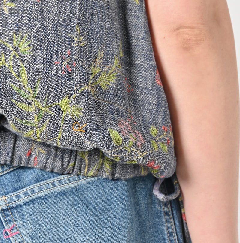 45R Dungaree Cotton Linen Flower Camisole