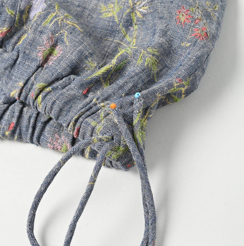 45R Dungaree Cotton Linen Flower Camisole