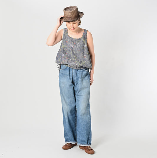 45R Dungaree Cotton Linen Flower Camisole