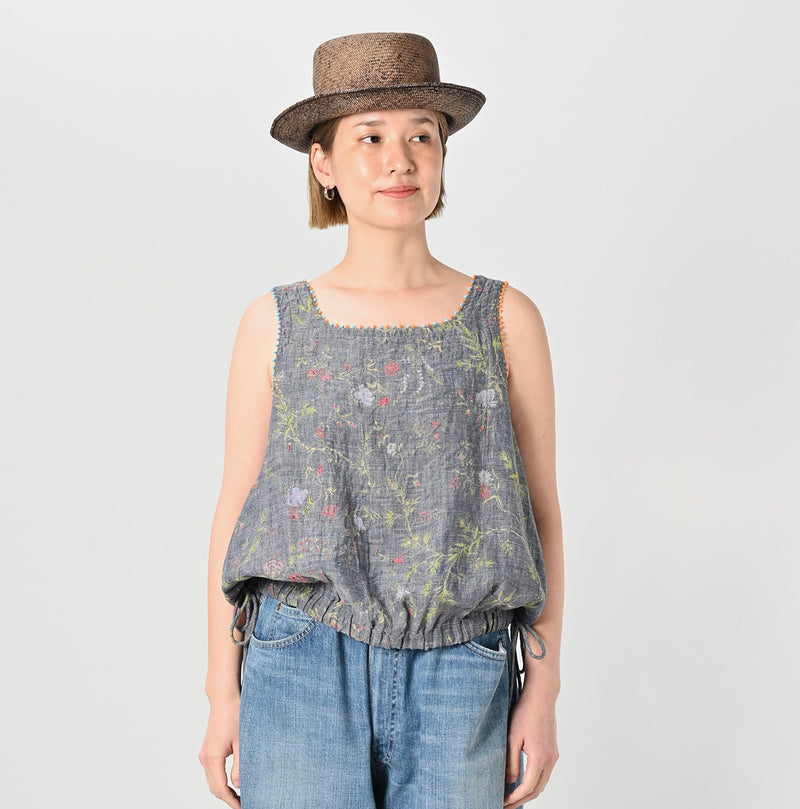 45R Dungaree Cotton Linen Flower Camisole
