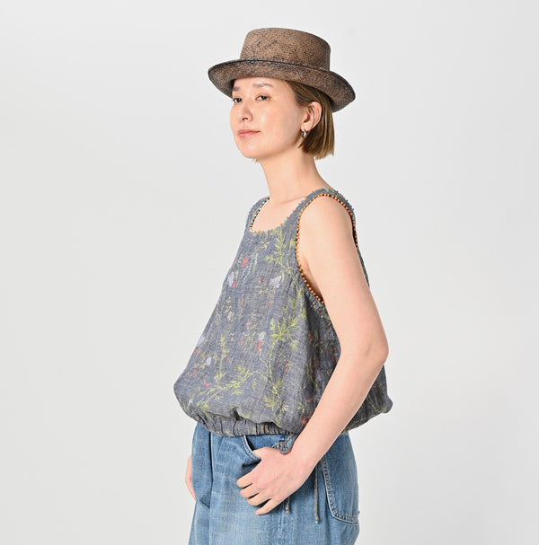45R Dungaree Cotton Linen Flower Camisole