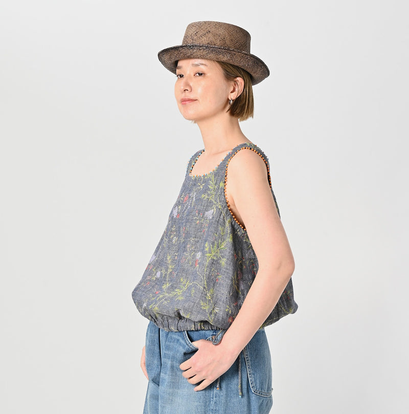 45R Dungaree Cotton Linen Flower Camisole - Image 4