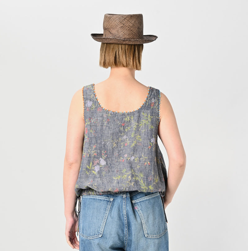 45R Dungaree Cotton Linen Flower Camisole