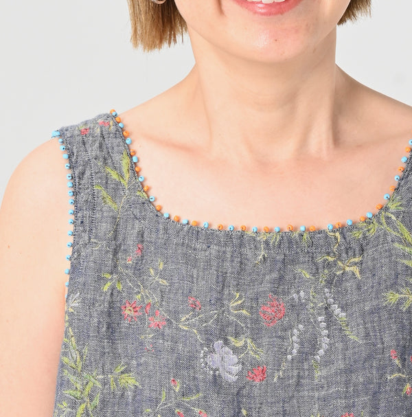 45R Dungaree Cotton Linen Flower Camisole