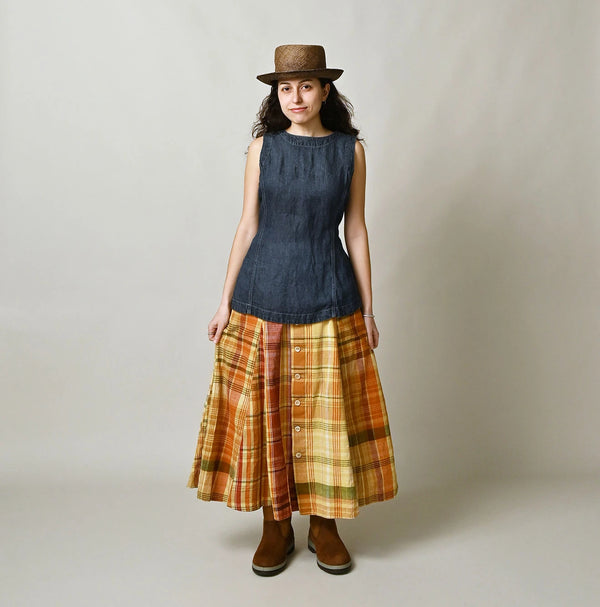 45R Madras Umbrella Skirt (Plant-Dyed)