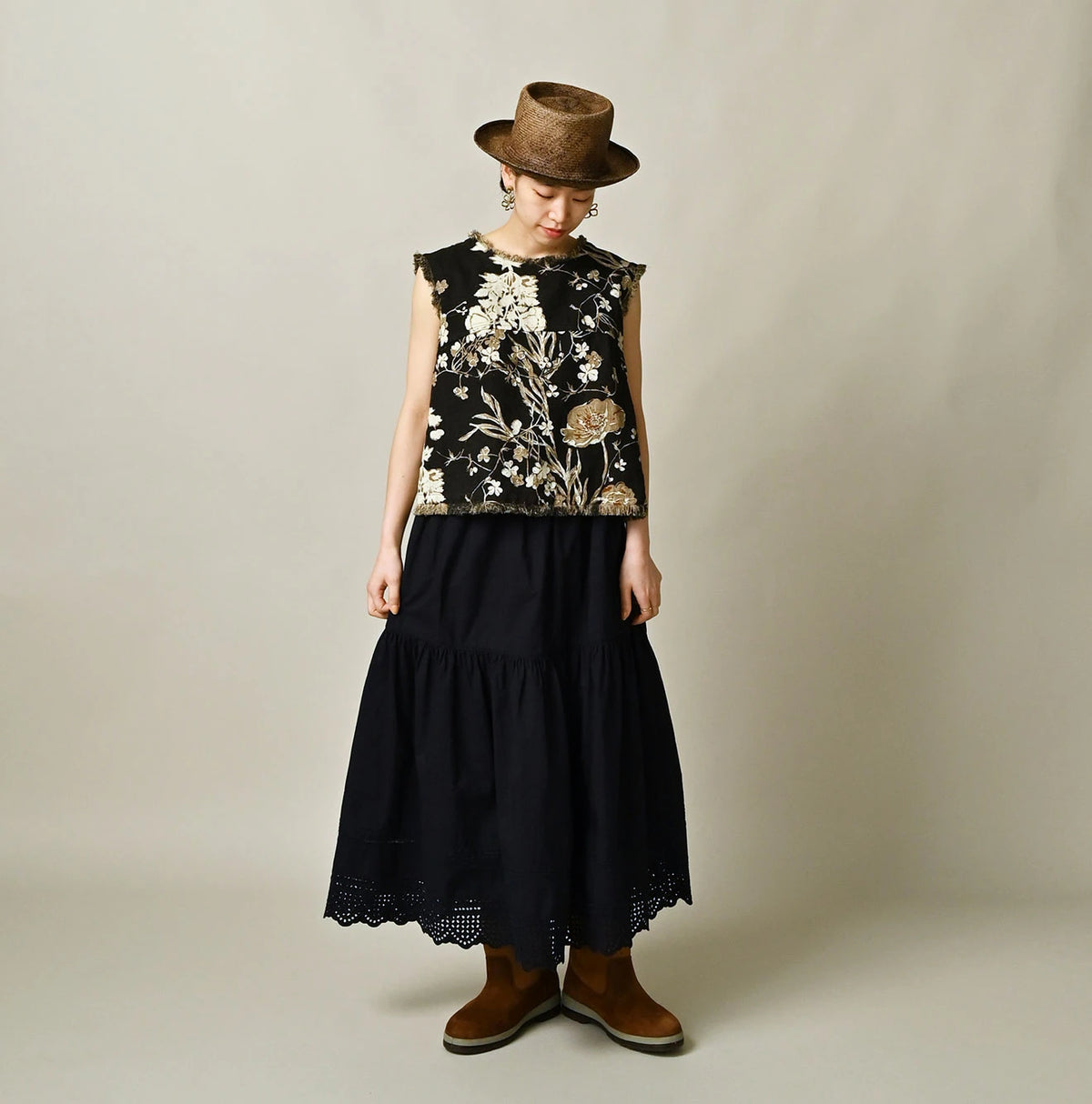 45R Indigo Supima Organic Batiste Cutwork Skirt