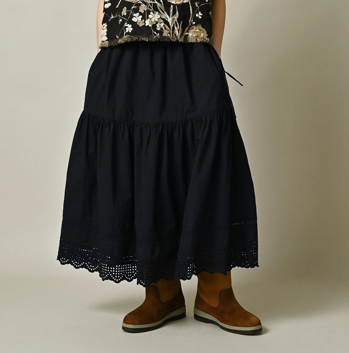 45R Indigo Supima Organic Batiste Cutwork Skirt
